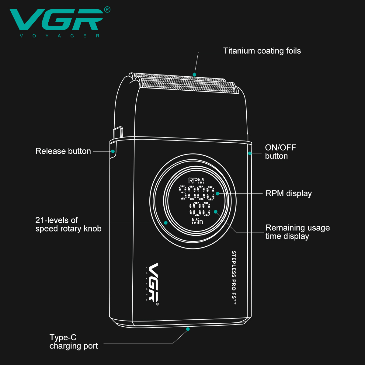 AFEITADORA ELÉCTRICA PROFESIONAL SHAVER VGR V-377 RECARGABLE - Imagen 3