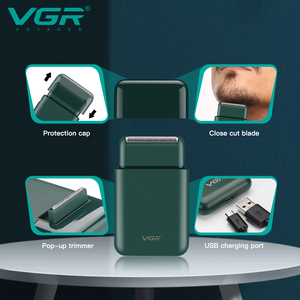 AFEITADORA ELÉCTRICA PROFESIONAL SHAVER VGR V-390 RECARGABLE - Imagen 2